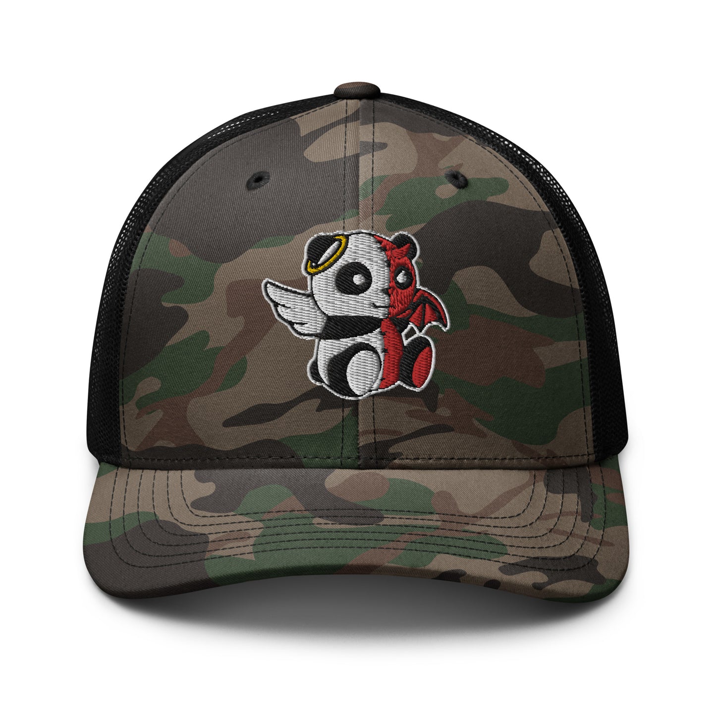 MK Good vs Evil Panda Embroidered Camouflage trucker hat