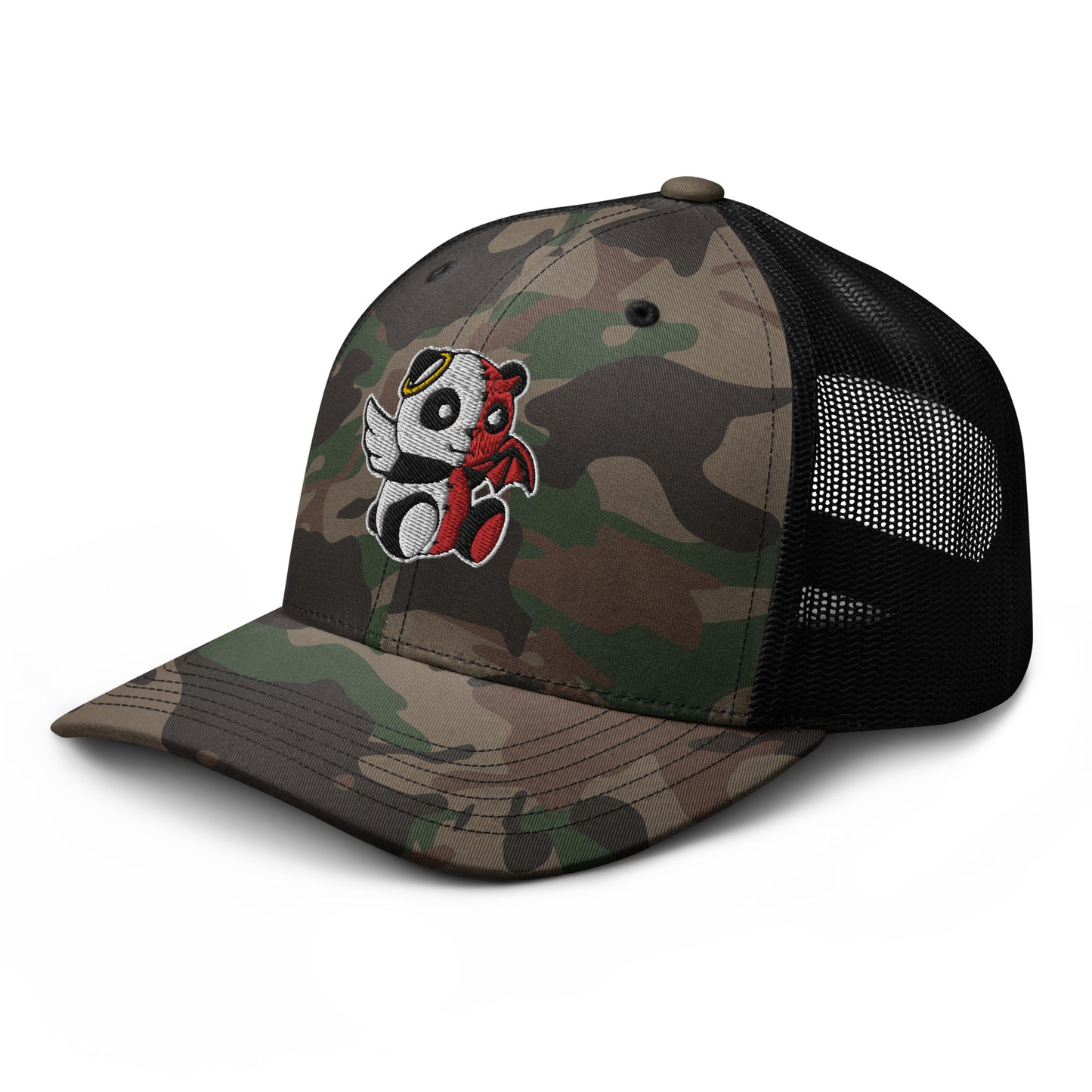 MK Good vs Evil Panda Embroidered Camouflage trucker hat