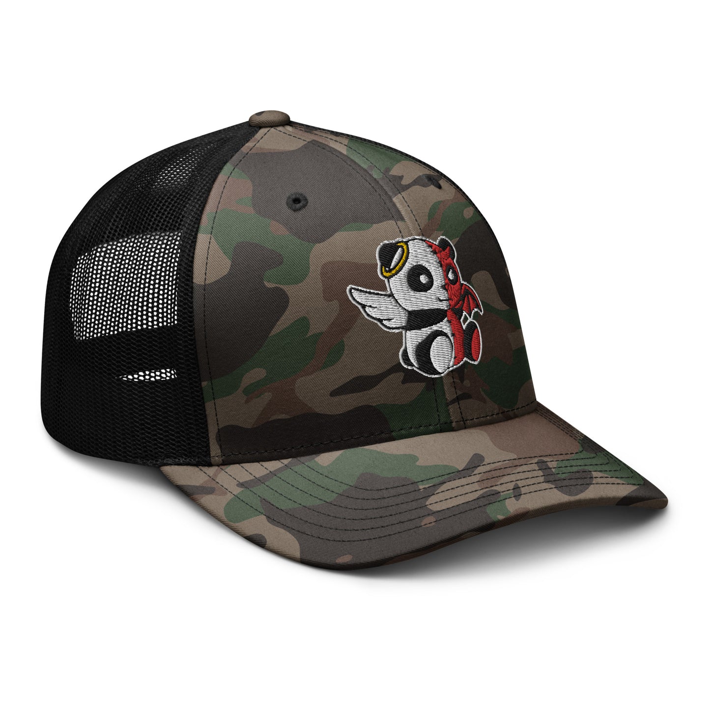 MK Good vs Evil Panda Embroidered Camouflage trucker hat