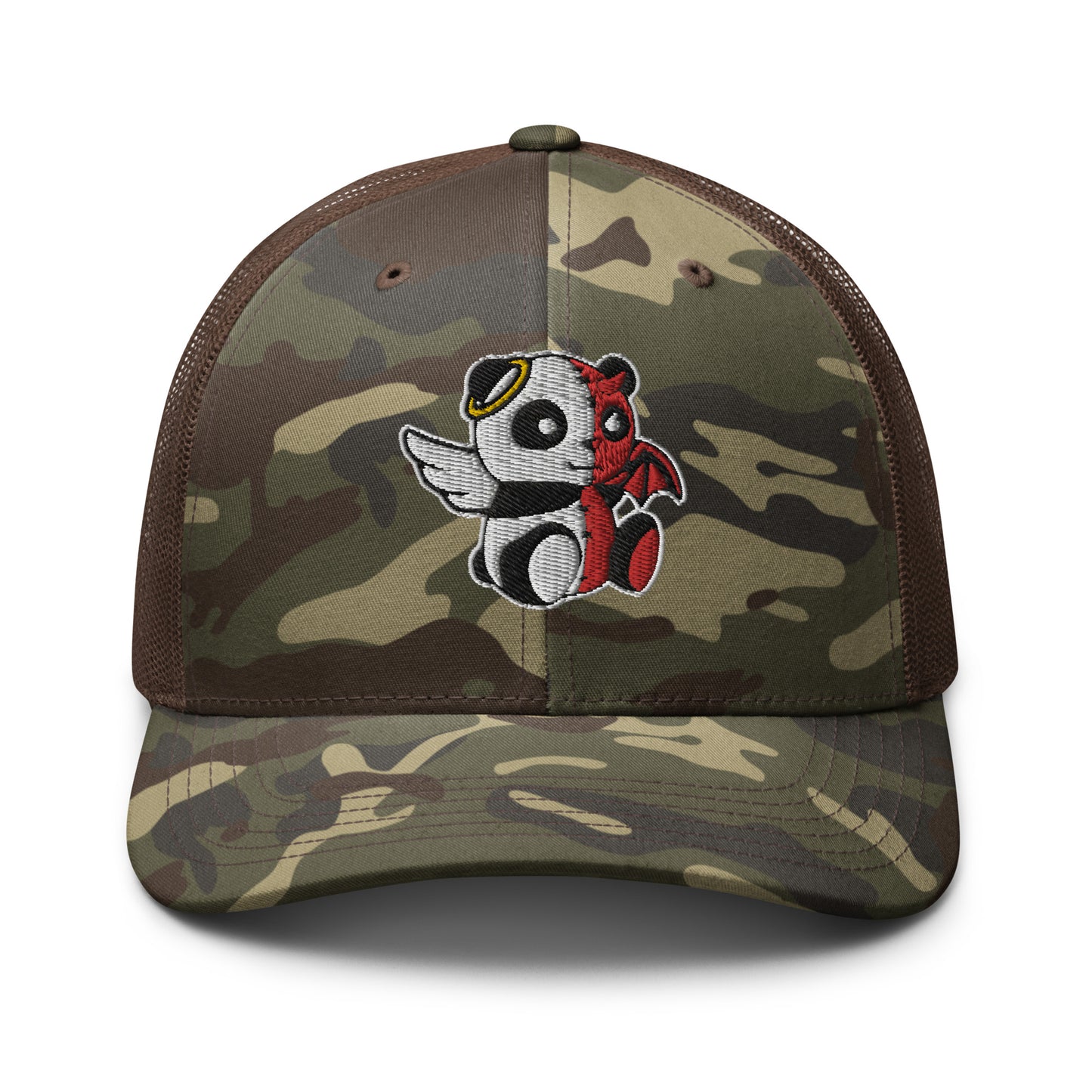 MK Good vs Evil Panda Embroidered Camouflage trucker hat