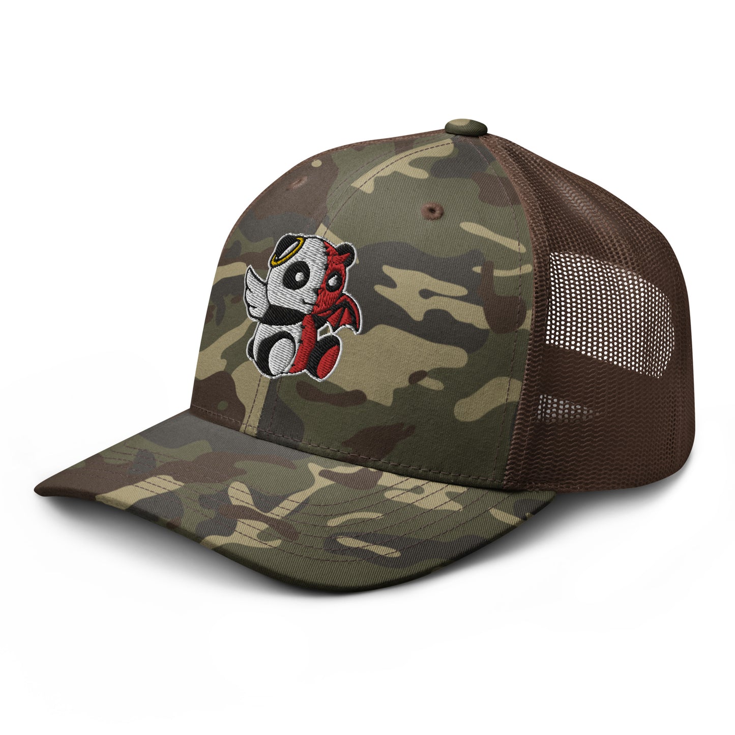 MK Good vs Evil Panda Embroidered Camouflage trucker hat