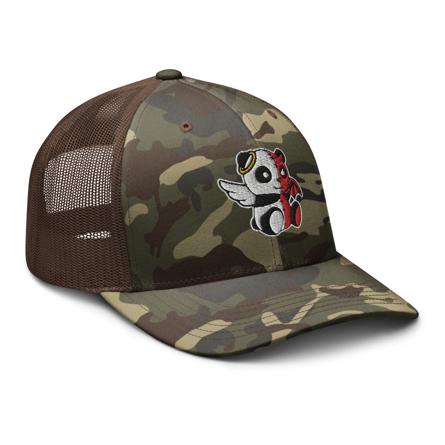 MK Good vs Evil Panda Embroidered Camouflage trucker hat