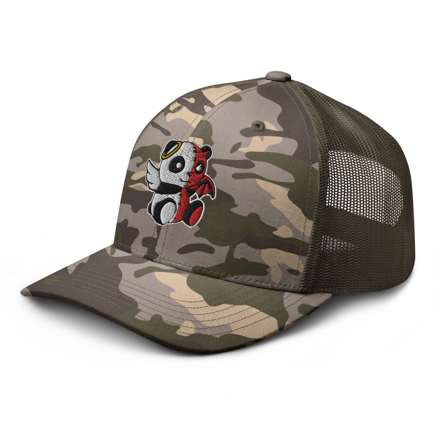 MK Good vs Evil Panda Embroidered Camouflage trucker hat